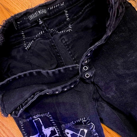 Women’s Black Dolls Kill Patchwork Punk Goth Skinny Jeans - Picture 7 of 13